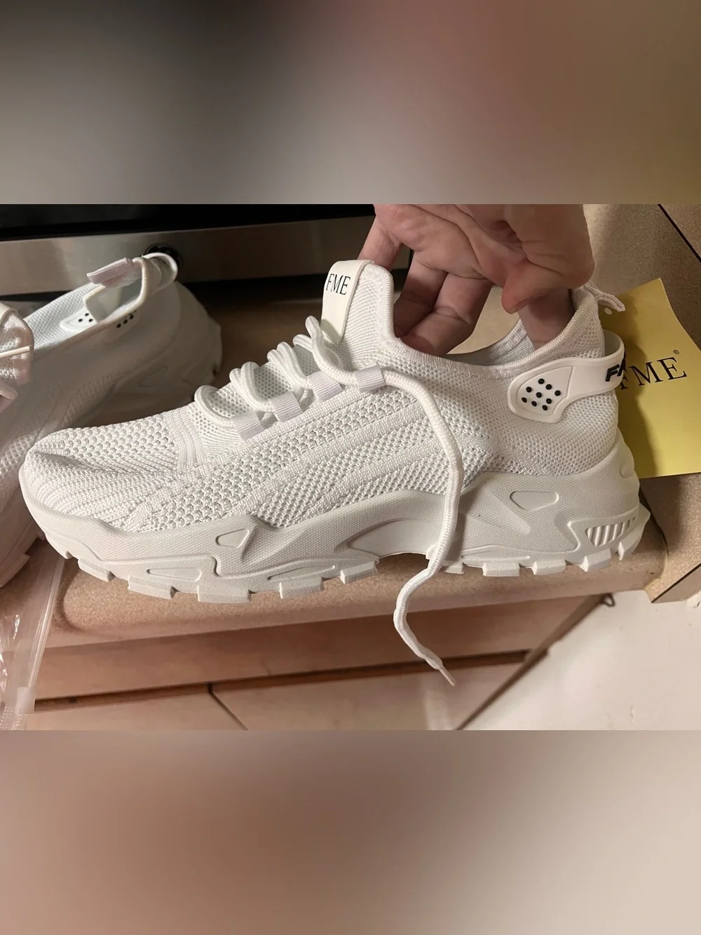 FME Women's All-White Knit Lace-Up Sneakers